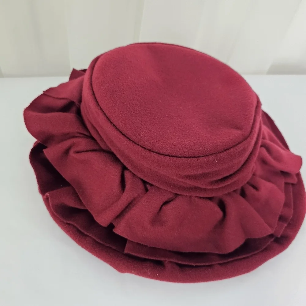 Georgia Hughes New York Handmade maroon / deep burgundy ruffled fancy hat